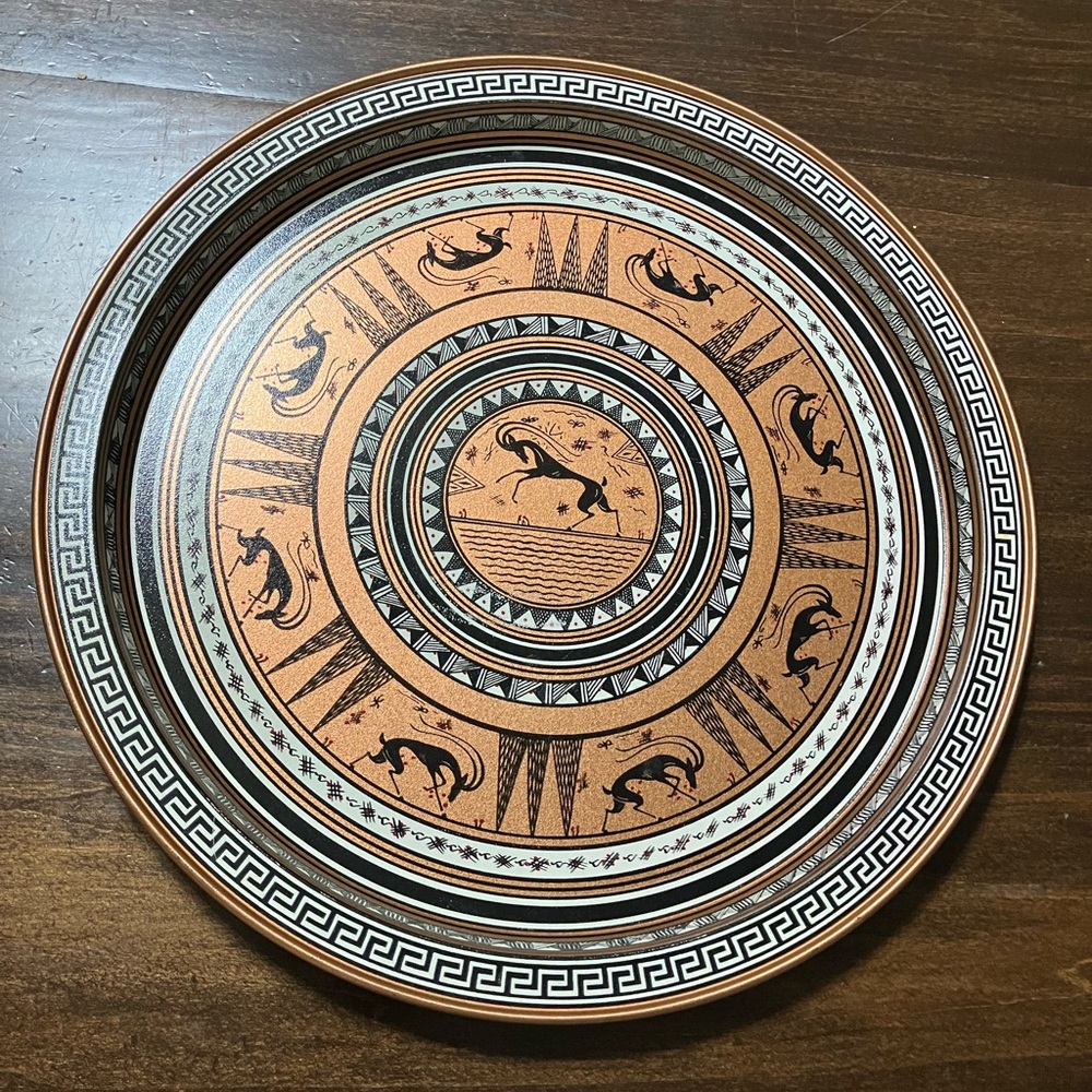 Vintage Fabcraft Grecian design “enamel on copper” tray